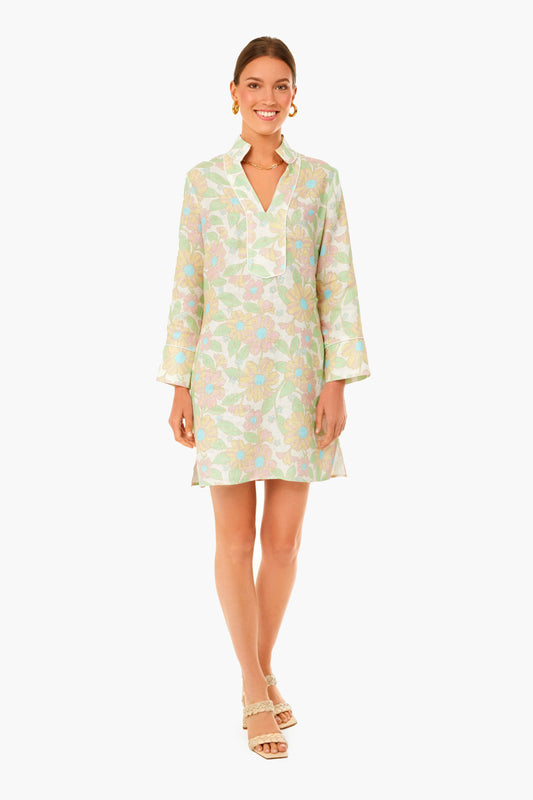Retro Floral Long Sleeve Classic Tunic Dress