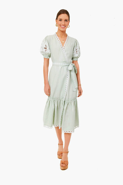 Mint Cide V-Neck Embroidered Midi Dress