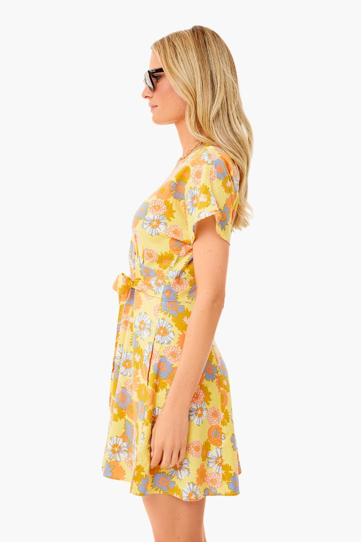 Yellow Vintage Floral Camila Mini Dress