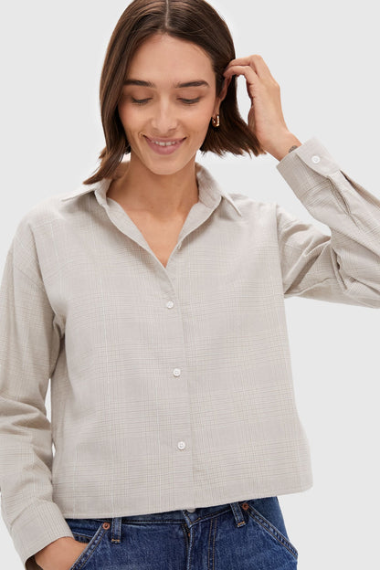 Tan Plaid Flannel Cropped Jasper Button Down