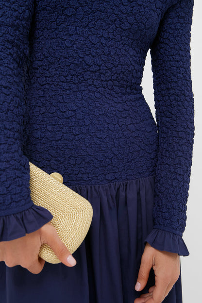 Navy Mixed Media Angola Maxi Dress