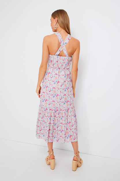 Pink Halter Neck Floral Medouie Midi Dress