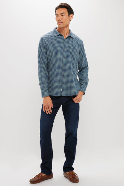 Navy Green Gingham Stretch Selvage Shirt