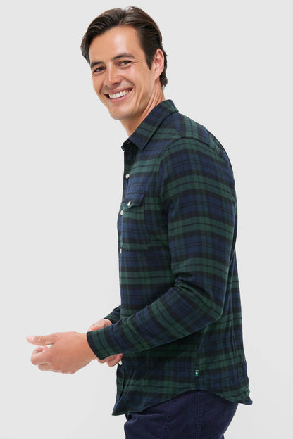 Navy Forest Plaid Washed Flannel