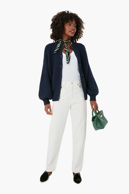 Dark Navy Button Back Crewneck Sweater