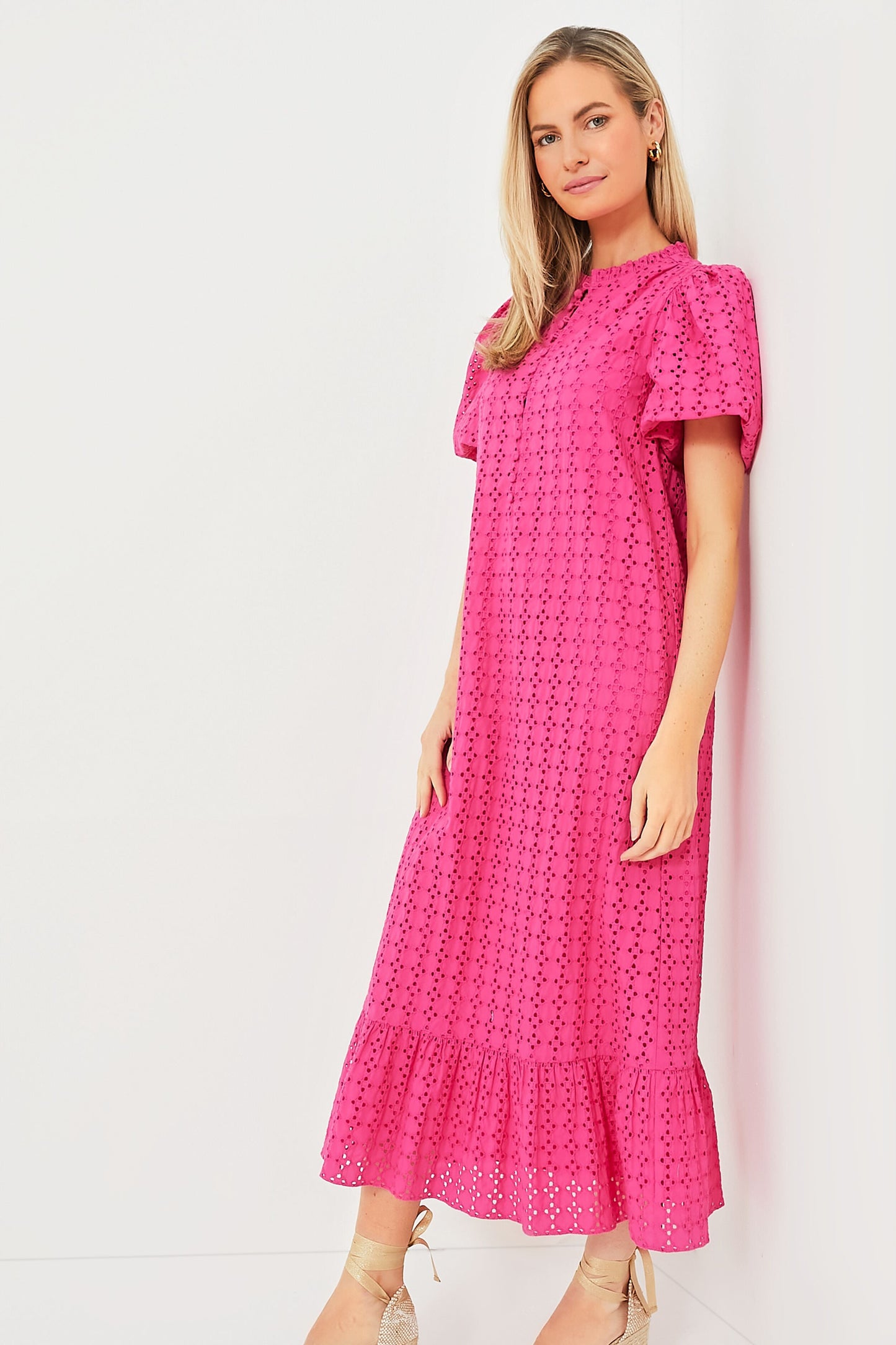 Pink Eyelet Midi Tryall Dress