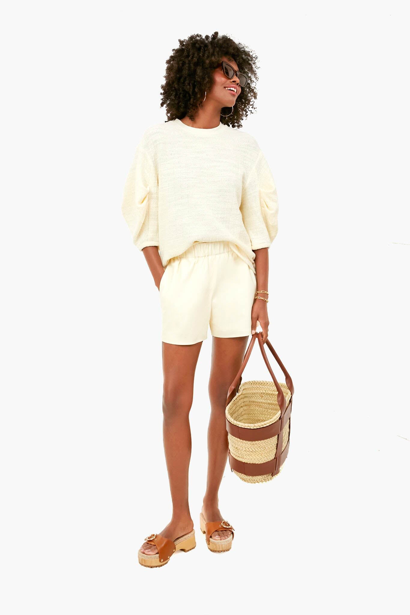 Cream Handspun Knit Pleat Sleeve Top