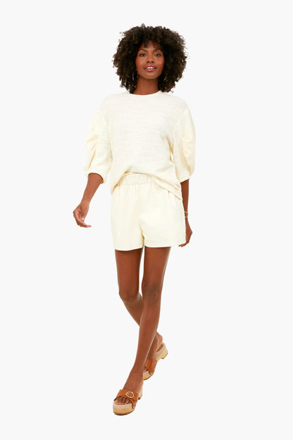 Cream Handspun Knit Pleat Sleeve Top