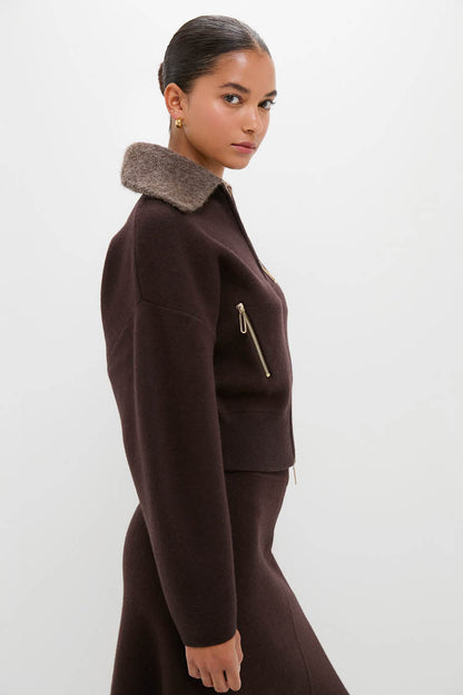Chocolate Dakota Boiled Wool Bomber Coat