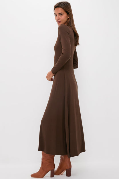 Chocolate Brown Long Sleeve Sara Maxi Dress