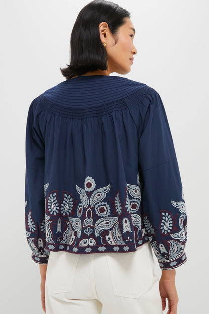 Navy Embroidered Lucia Blouse