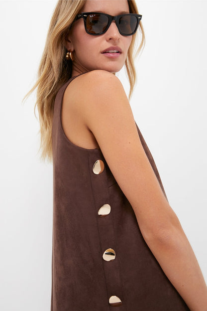 Chocolate Faux Suede Button Bitsy Dress