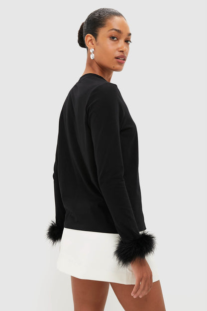 Black Long Sleeve T-Shirt with Detachable Feathers