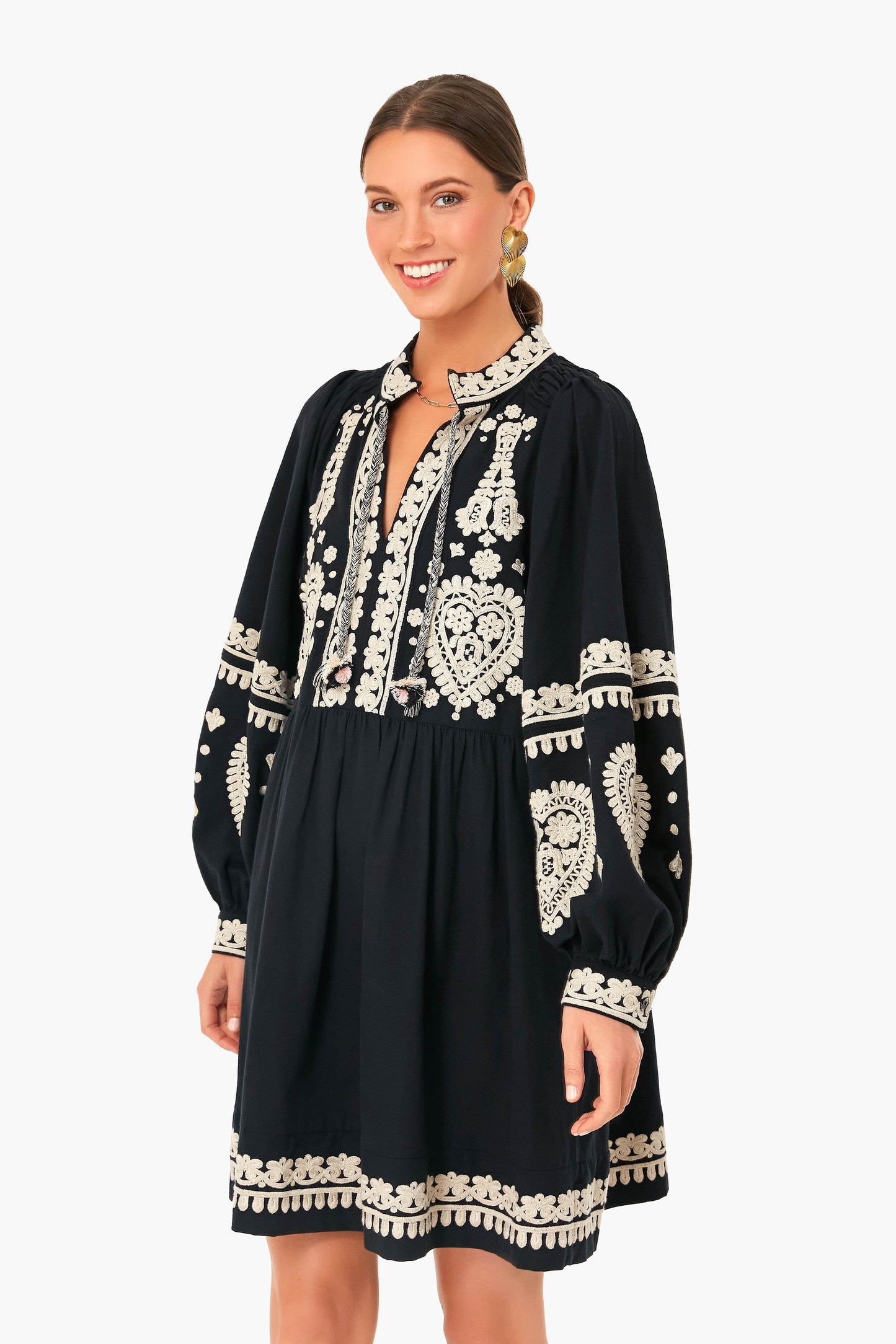 Black Holly Soutache Long Sleeve Mini Dress