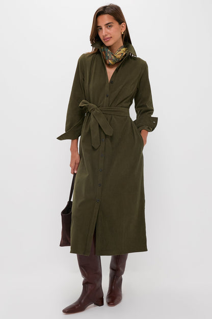 Olive Wide Wale Tara Shirt Dress