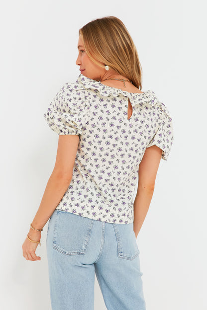 White and Purple Floral Briar Blouse