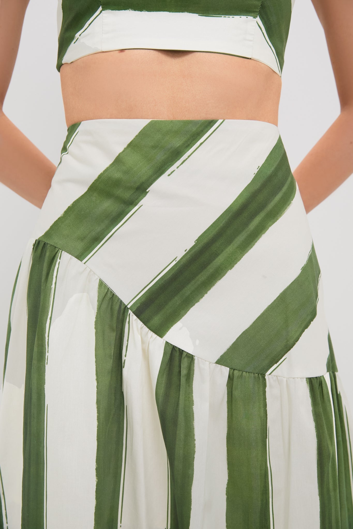 Green Stripe Nature Midi Skirt