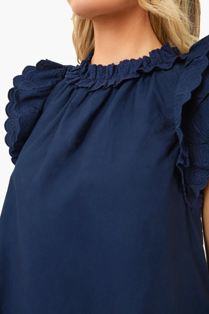 Navy Heidi Heart Quilted Flutter Sleeve Tank Top