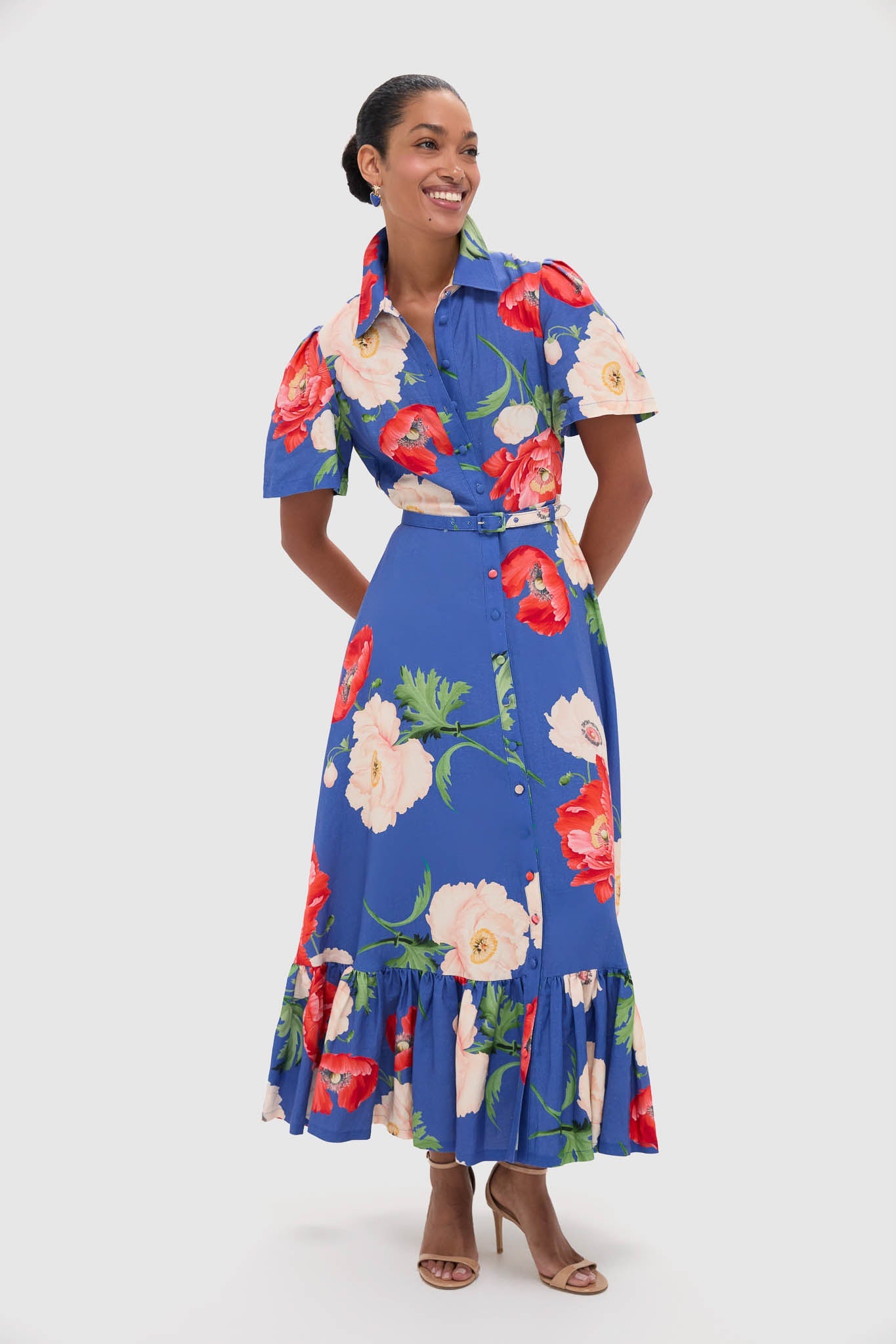 Poppy Print Becca Short Sleeve Midi Dress