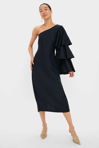 Black Bidi Bidi Bom Bom Tea Length Dress