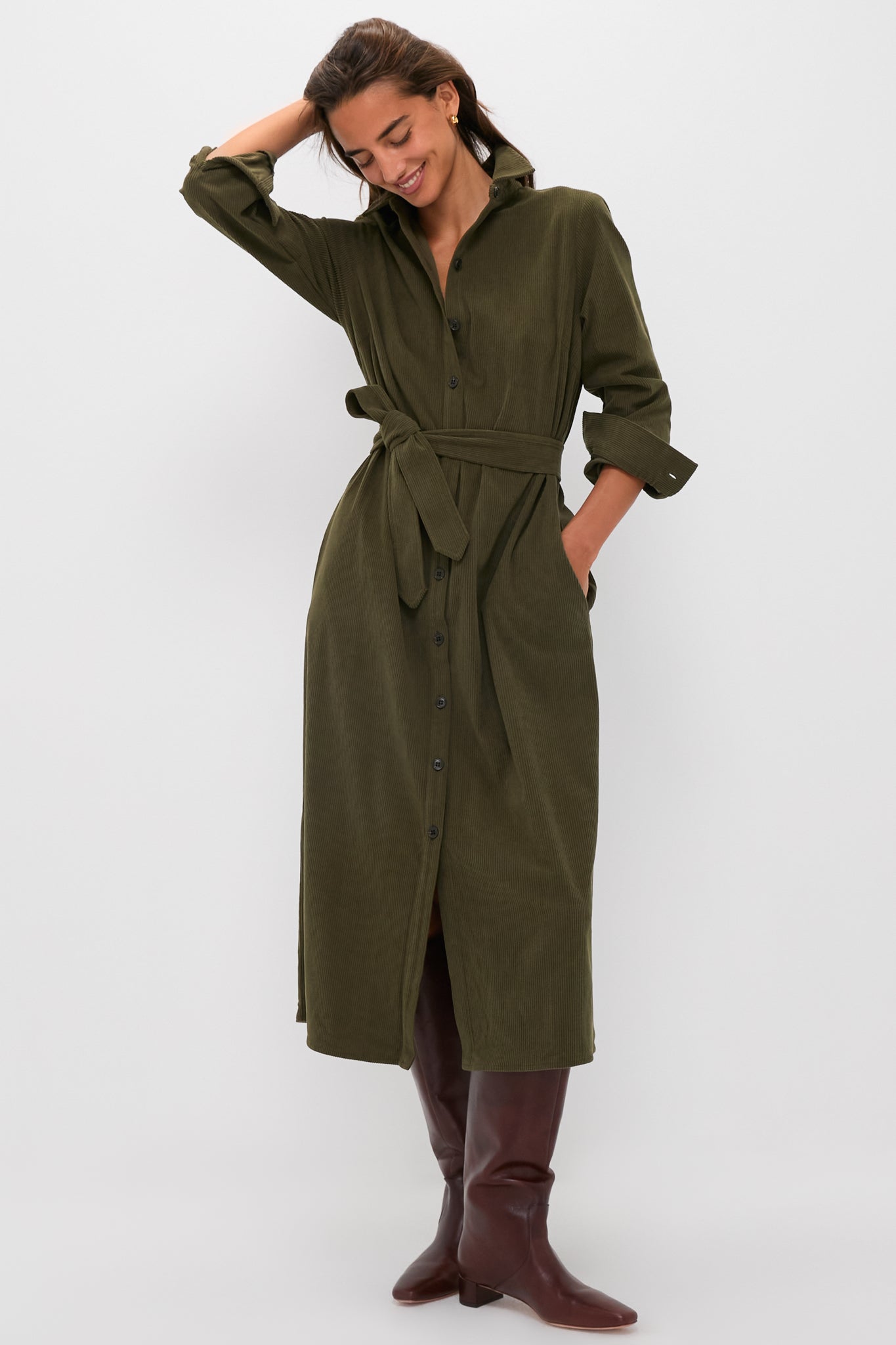 Olive Wide Wale Tara Shirt Dress