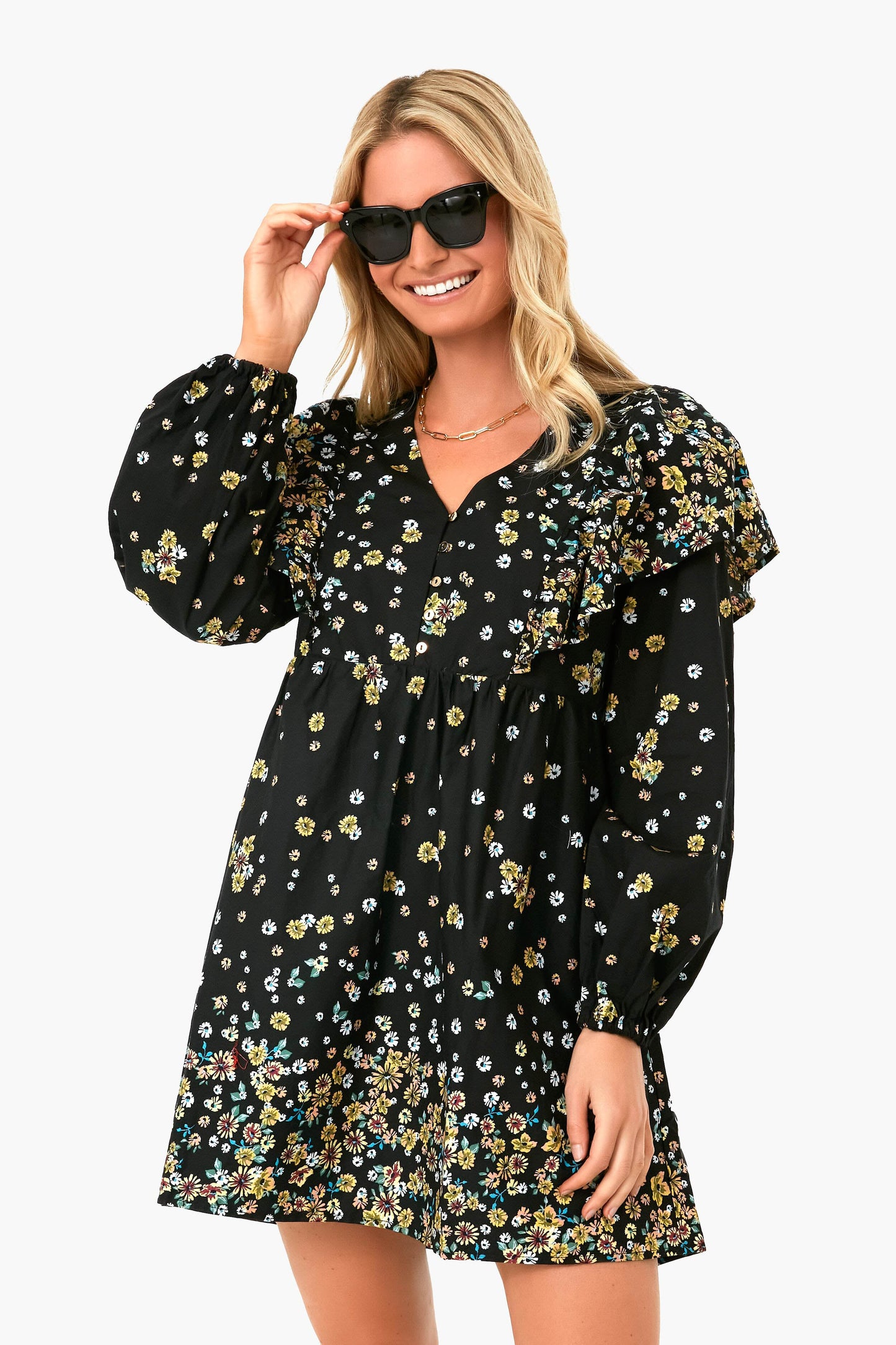 Black Multi Floral Field of Dreams Mini Dress