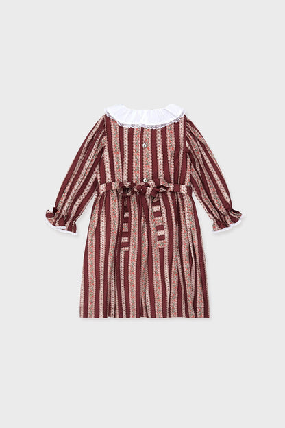 Burgundy Floral Stripe Festa Girl Hand-Smocked Dress