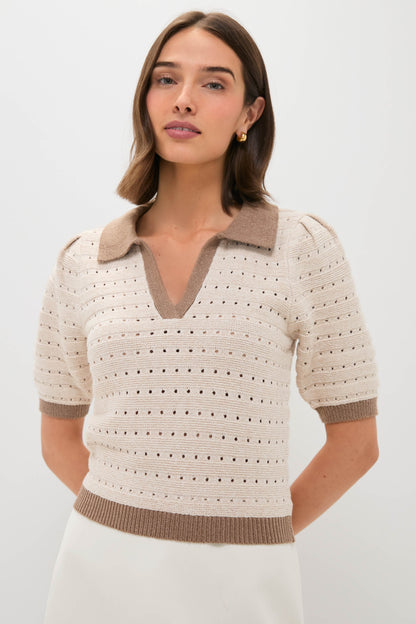Cream and Tan Collared Short Sleeve Phil Sweater