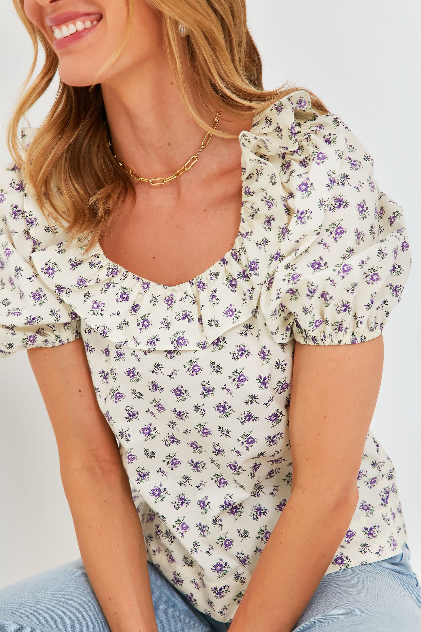 White and Purple Floral Briar Blouse
