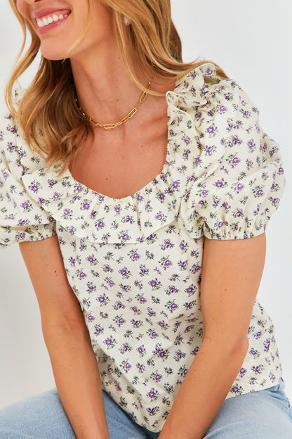 White and Purple Floral Briar Blouse
