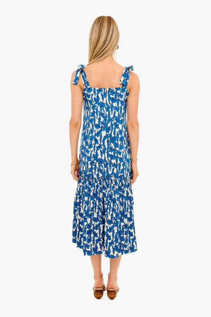 Blue Hibiscus Drop Waist Shoulder Tie Dress