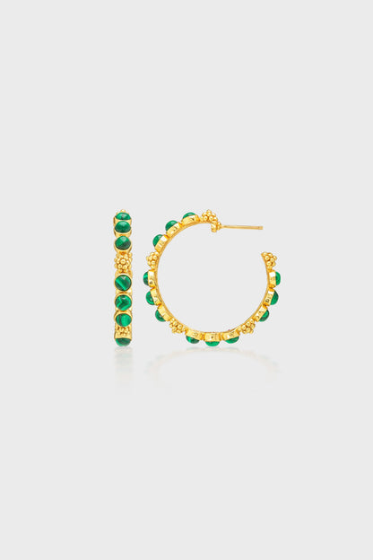Berry Gem Medium Hoop Earrings - Malachite