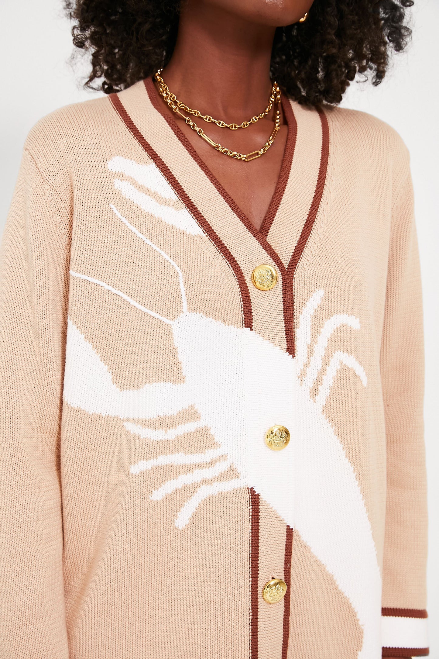 Tan Lobster Cotton Lauren Cardigan