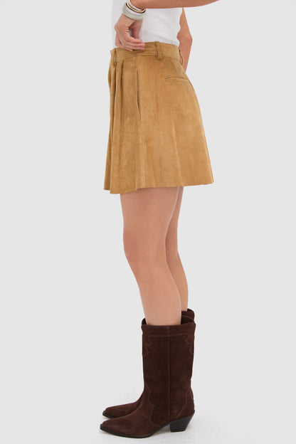 Gold Dust Cow Roughout Suede Leather Skin Mini A-Line Skirt