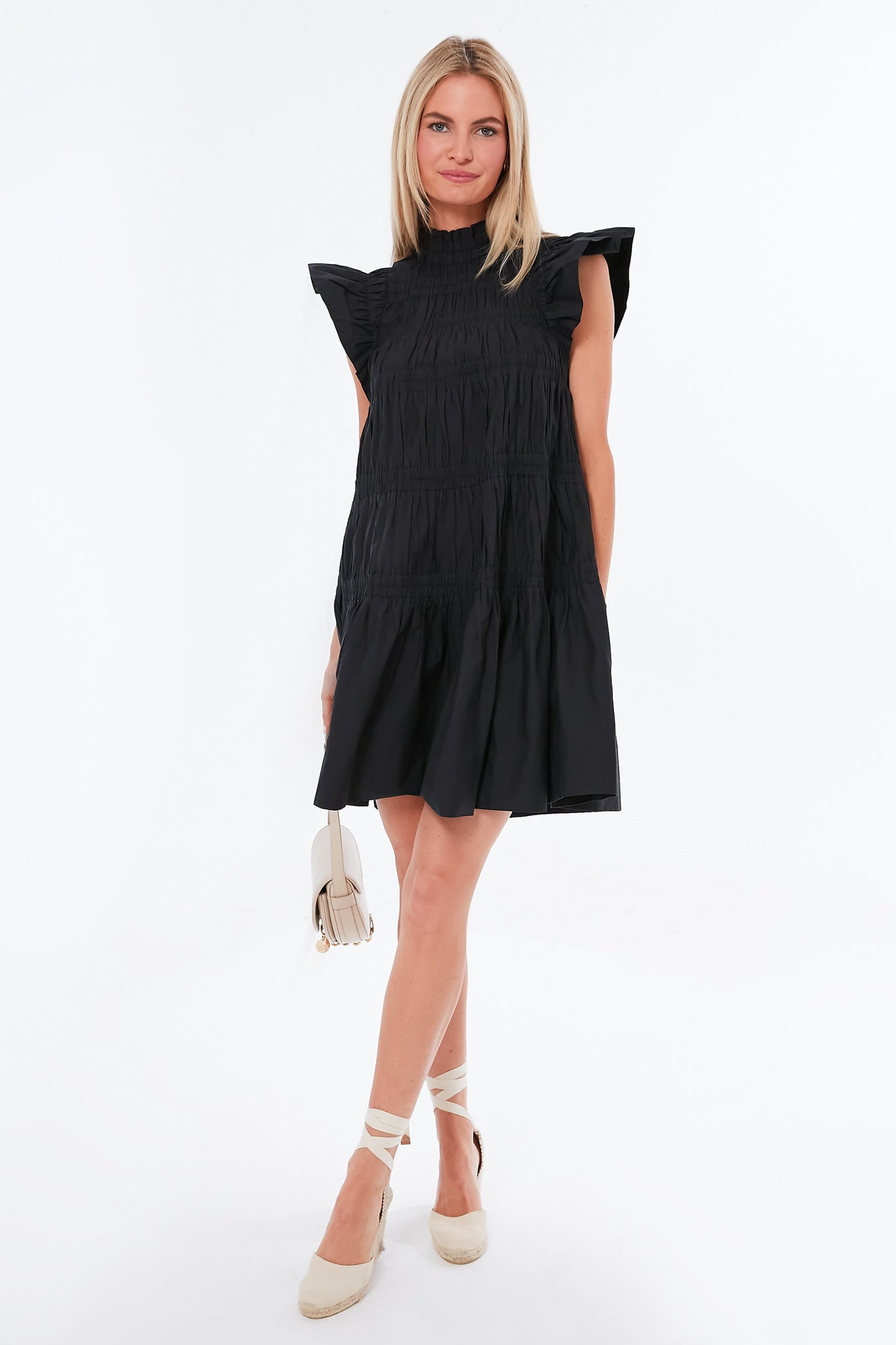 Black Steph Cotton Flutter Sleeve Tunic Dress