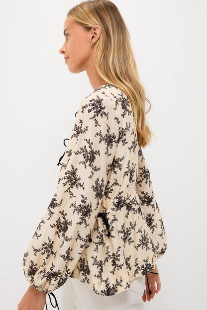 Cream Joan Print Tie Front Top