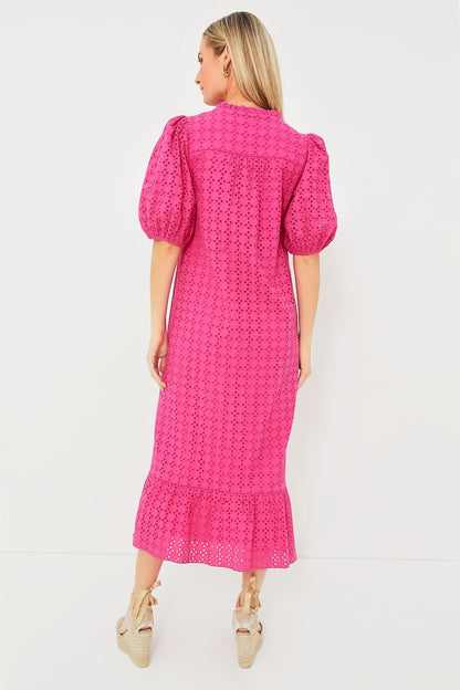 Pink Eyelet Midi Tryall Dress