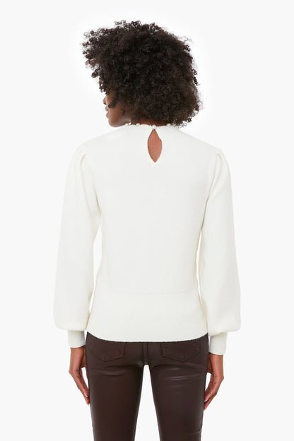 French Cream Pearl Edged Crewneck Sweater