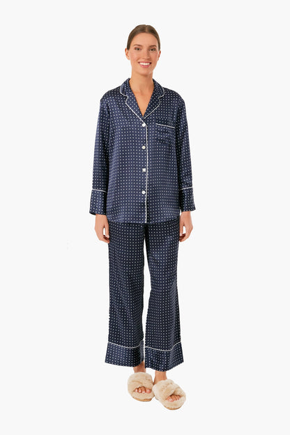 Navy Silk Polka Dot Classic Pajama Set