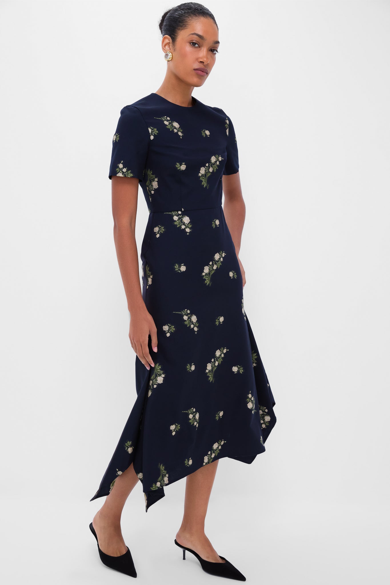 Midnight Blue Short Sleeve Midi Dress