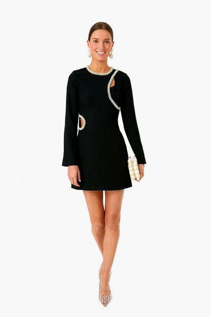 Black Katharine Diamante Embroidery Cutout Mini Dress