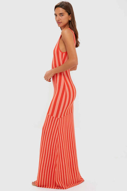 Peachy Keen and Rust Striped Pretra Maxi Dress