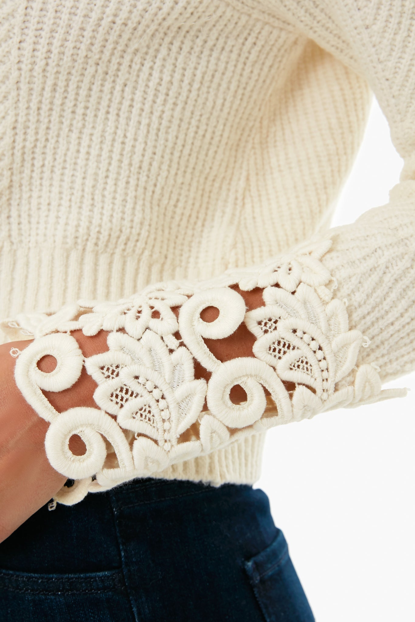 Ivory Zandra Longsleeve Knit with Lace