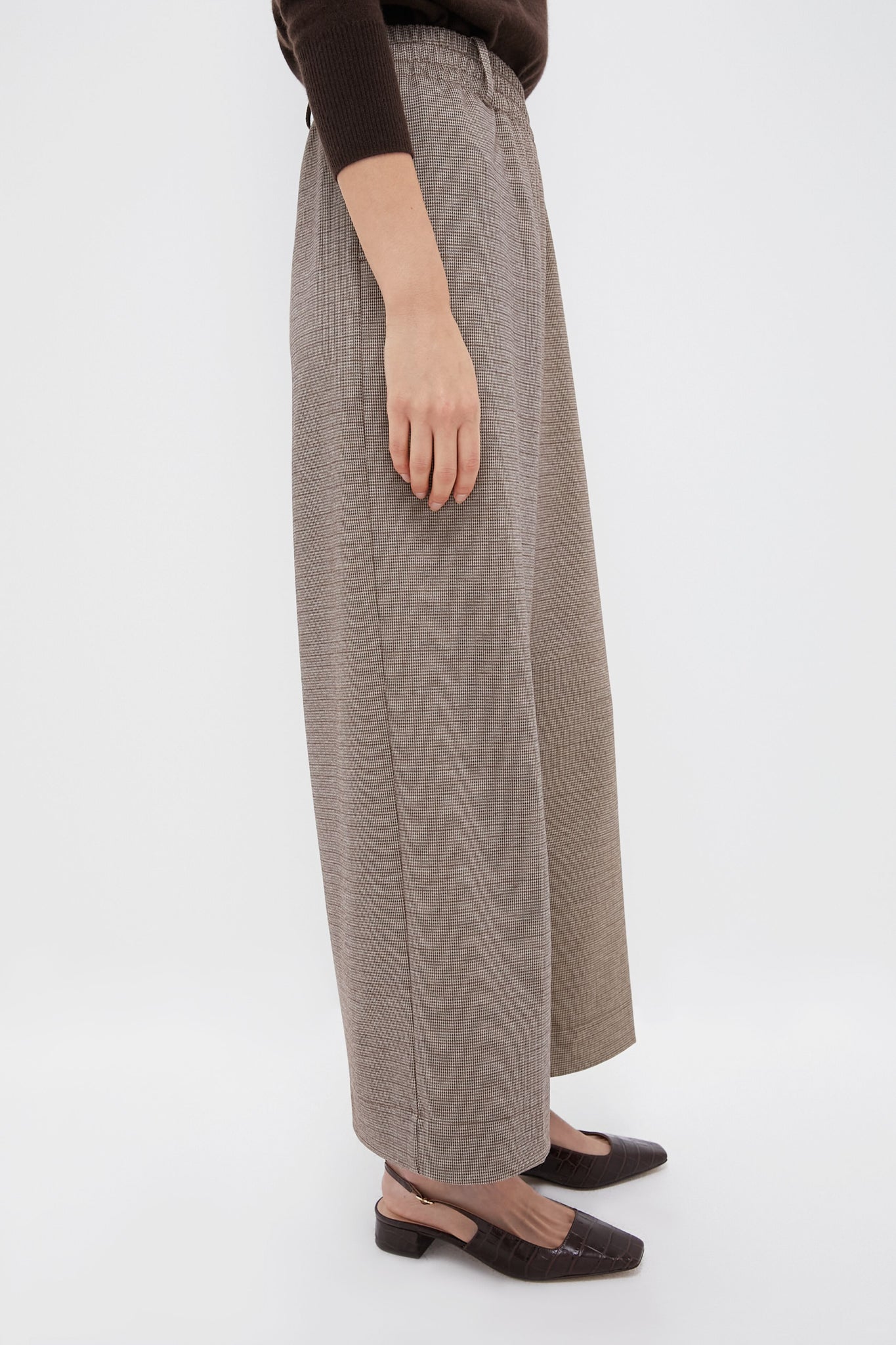 Brown Plaid Cropped Flare Carlton Pants