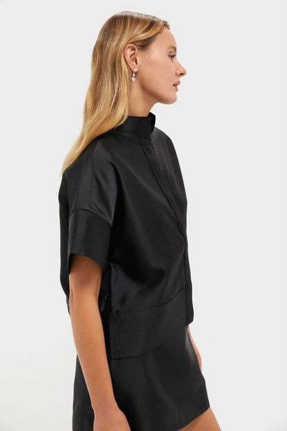 Black Dupioni Trapunto Stitch Sofia Shirt
