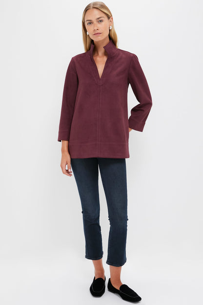 Winetasting Suede Margot Stand Collar Blouse