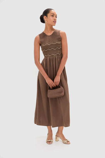 Regio Brown Silk Gioia Midi Dress