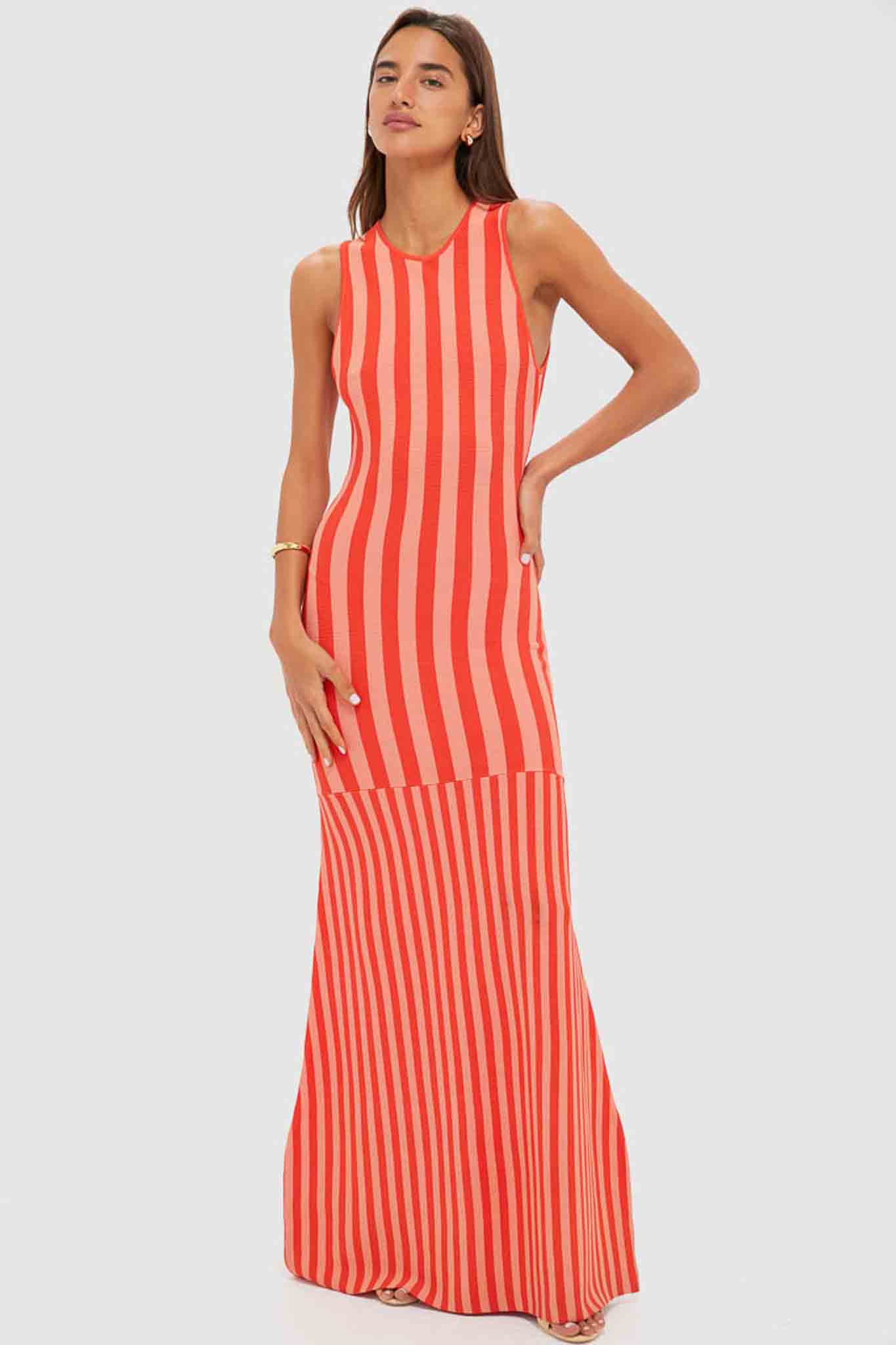 Peachy Keen and Rust Striped Pretra Maxi Dress