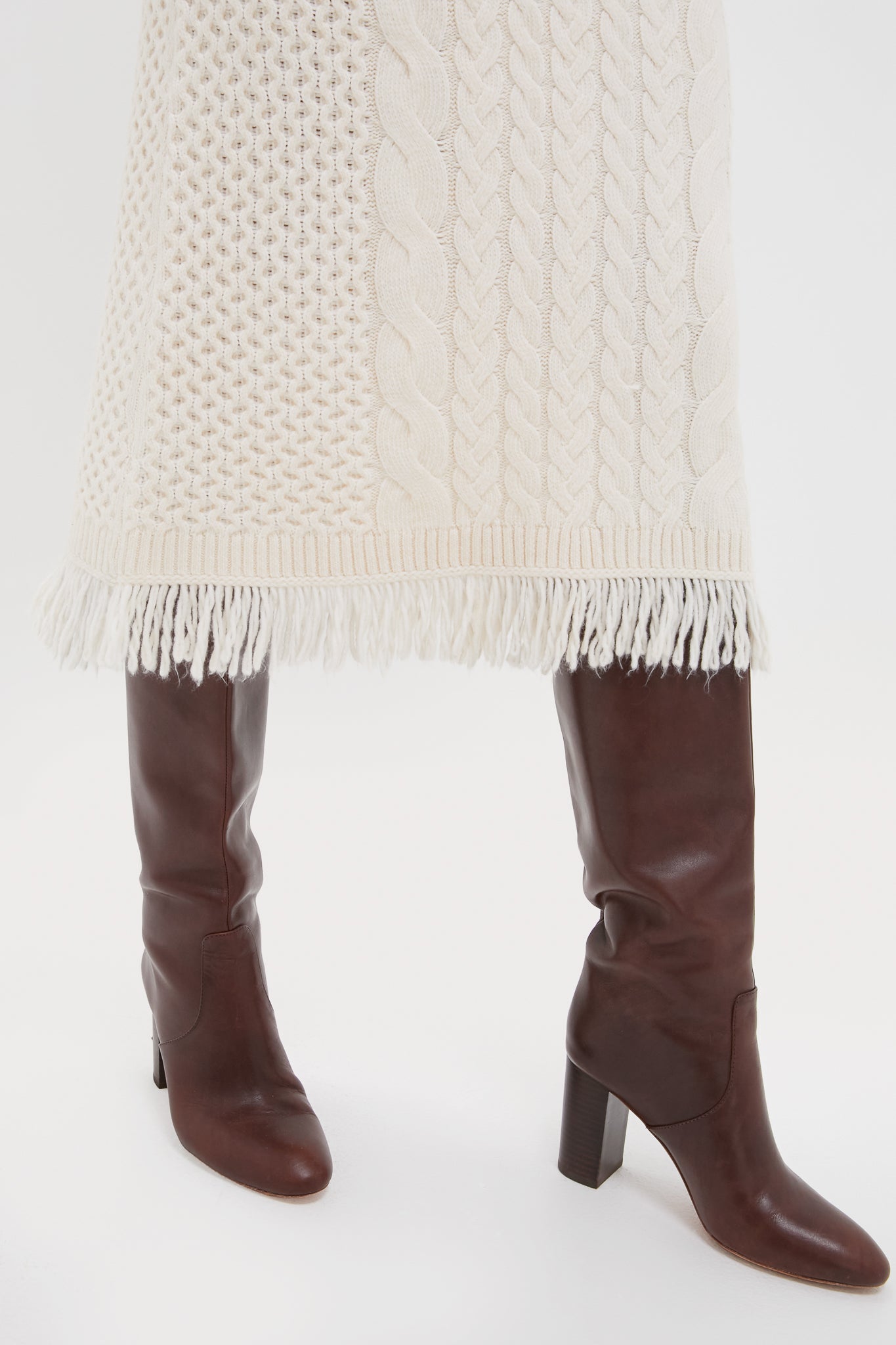 Cream Freya Fringe Sweater Dress