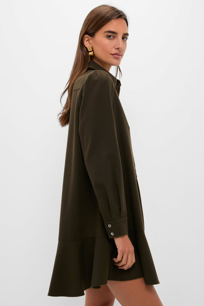 Dark Olive Whipstitch Brushed Wool Callahan Shirt Dress
